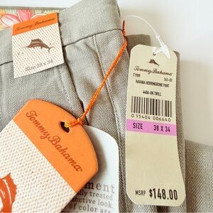 Tommy Bahama Havanna Herringbone Pants Mens 38x34 Beige Silk Blend Straight NWT